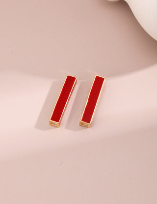 Pure silver red drip glaze earrings