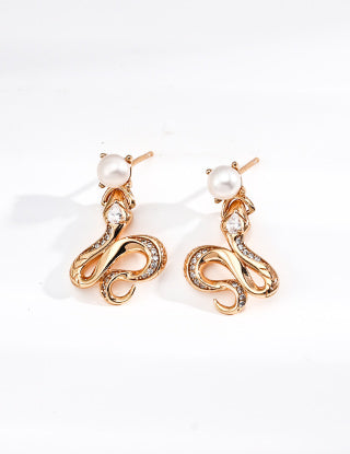 S925 silver retro design pearl Zircon earrings