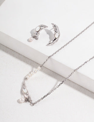 Moon Element Natural Pearl Series Sterling silver necklace (adjustable length)