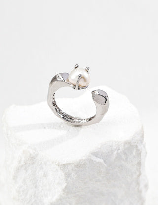 S925 silver simple natural pearl ring