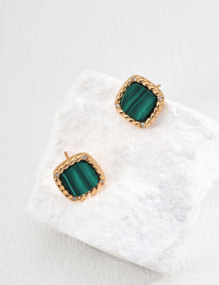 S925 Silver simple Zircon natural malachite earrings