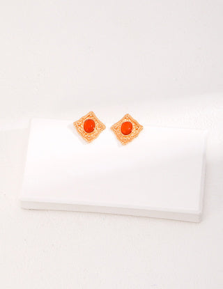 Pure silver lapis lazuli/red agate earrings