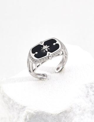 S925 silver design sense blue and black drip glaze ring