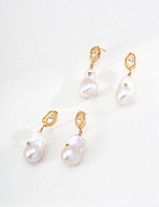 S925 Silver Retro Natural Baroque Pearl Zircon Earrings (Pearls of different sizes)