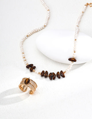 S925 Silver Natural pearl Czech Glass necklace