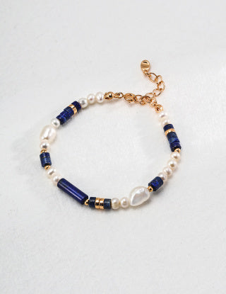 Pure silver lapis lazuli pearl bracelet
