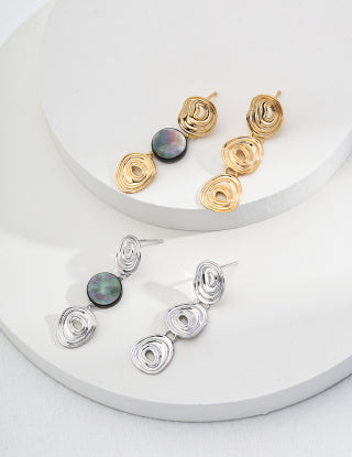 Pure silver black shell vintage earrings