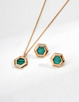 S925 Silver vintage Malachite Zircon pendant earrings
