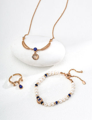 S925 Silver Retro Natural Pearl Lapis lazuli bracelet