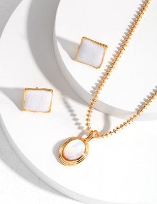 Minimalist cream-drip glazed square stud earrings