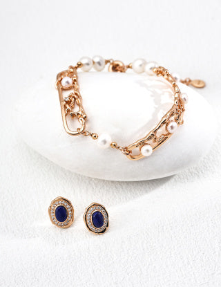 S925 silver retro design lapis lazuli Zircon earrings