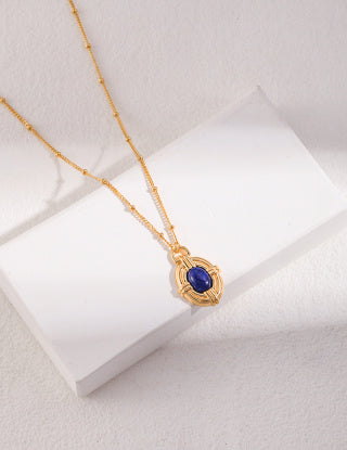 Light Retro court Style Natural Lapis lazuli Series Sterling silver necklace (adjustable length)