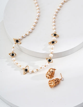 S925 Silver Natural Pearl Black Agate necklace