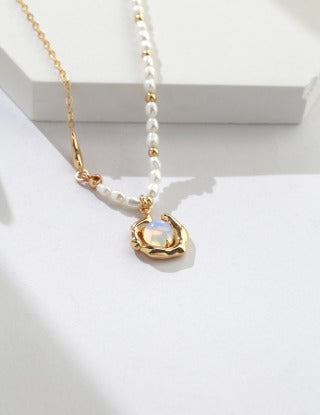 Pure silver opal necklace