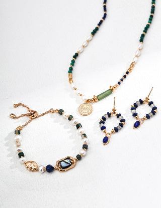 S925 Silver Fashion Natural Pearl Malachite Lapis lazuli Pendant Necklace