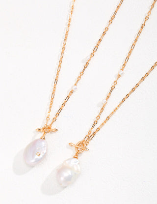 Pure silver Baroque pearl long necklace