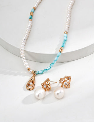 S925 Silver Fashion Natural Pearl Blue Mother-of-Pearl Zircon Necklace