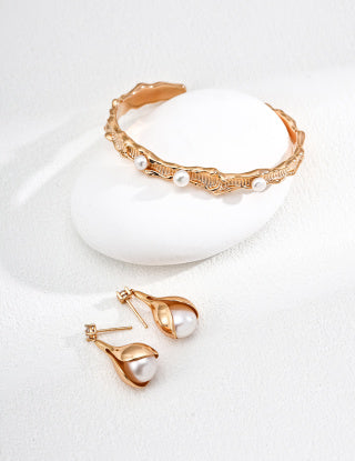 S925 silver retro natural shiny pearl Zircon earrings