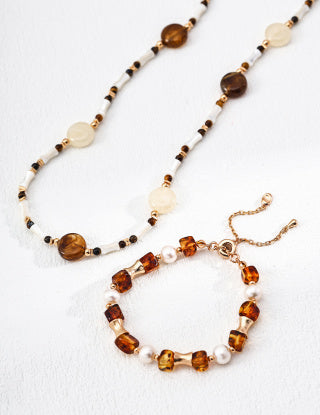 S925 Silver Retro Natural pearl flower amber bracelet