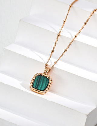 S925 Silver Simple Zircon Natural Malachite necklace