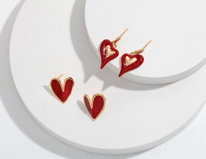 Drip Glaze Heart Design Series Sterling silver earrings
