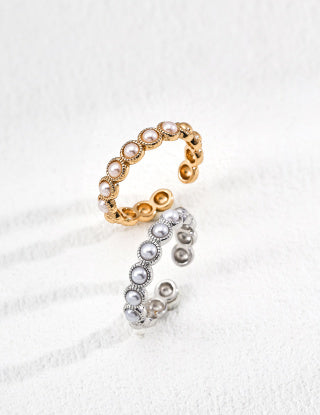 S925 silver simple imitation pearl ring