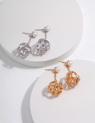 Pure silver pearl earrings