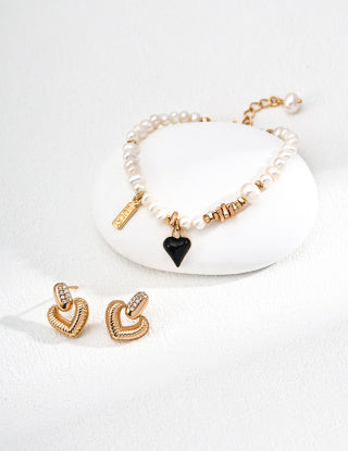 S925 silver vintage zircon heart-shaped earrings