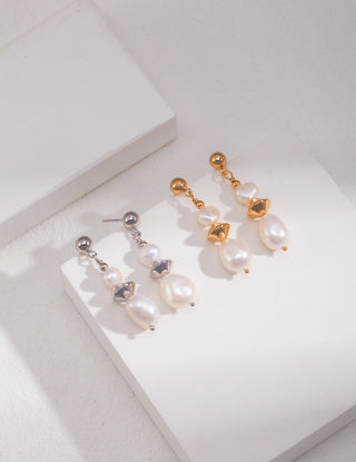 Natural Potato Baroque Pearl Series Sterling Silver Earrings