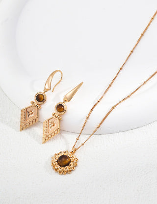 S925 silver retro tiger's Eye stone earrings