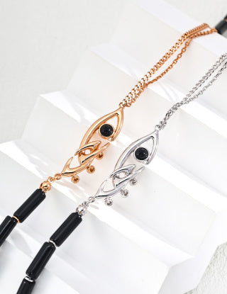 925 silver retro black agate necklace