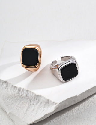 S925 silver simple black agate ring