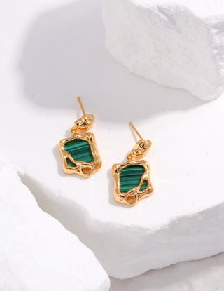 Pure silver malachite earrings