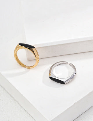 S925 silver simple black agate ring