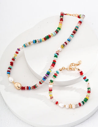 Pure silver pearl dopamine-colored stone necklace