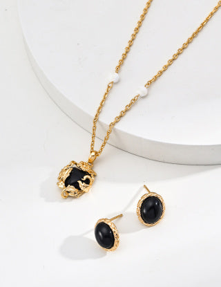 S925 Silver Simple Black agate Silver Silk Shell necklace