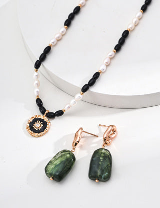 S925 Silver Natural Pearl Black Agate Drip Glaze Zircon pendant necklace