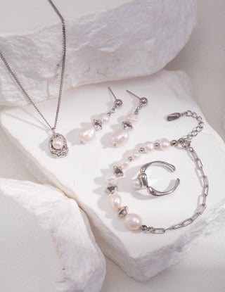 Natural Potato Baroque Pearl Series Sterling silver earrings