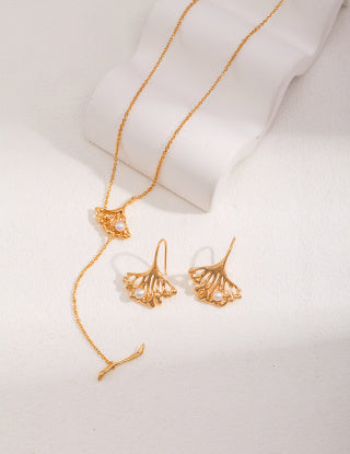 Ginkgo leaf design series Sterling silver necklace (adjustable length)