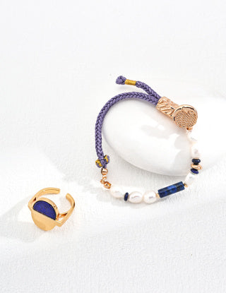 Pure silver pearl lapis lazuli bracelet