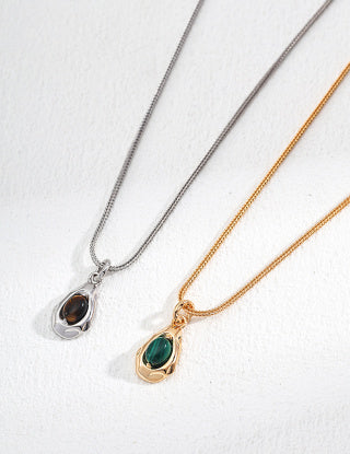S925 Silver Natural Tiger's Eye Malachite pendant necklace