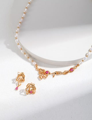 Ribbon design series Sterling silver necklace (adjustable length)