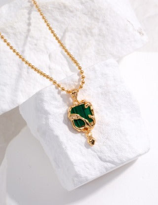 Pure silver malachite necklace