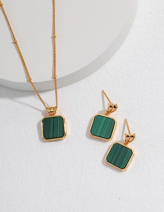 Pure silver malachite necklace (adjustable length)