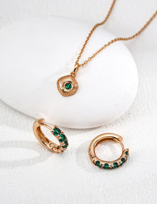 S925 Silver Retro matte green Zircon pendant necklace