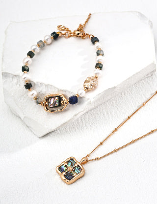 S925 Silver Design sense Natural Pearl Lapis lazuli Iridoid Shell Water Plant Agate bracelet