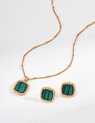 S925 Silver simple Zircon natural malachite earrings