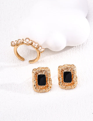 S925 silver retro black drip glaze ring