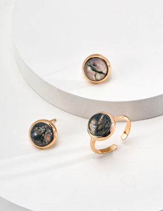 Water plant agate pure silver earrings
