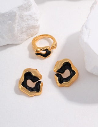 Sterling silver drop glaze open ring (adjustable